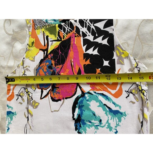 MOST Womens Shirt Top Tank Blouse Multicolor Side Zip Geometric Fits Small - Picture 4 of 7